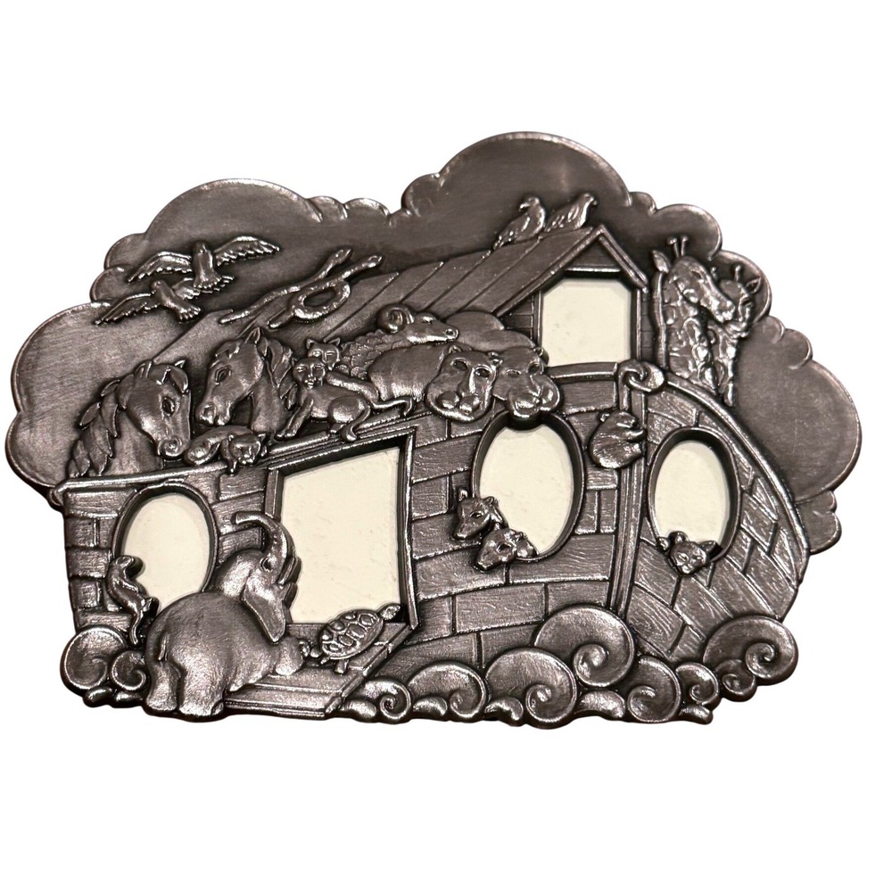 Vintage Pewter Noahs Ark 3D Picture Frame Nursery Decor